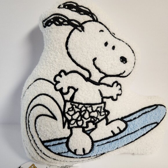 Peanuts Snoopy Surfing Pillow 14x15 Decorative Pictorial Sherpa Soft New - Picture 2 of 5